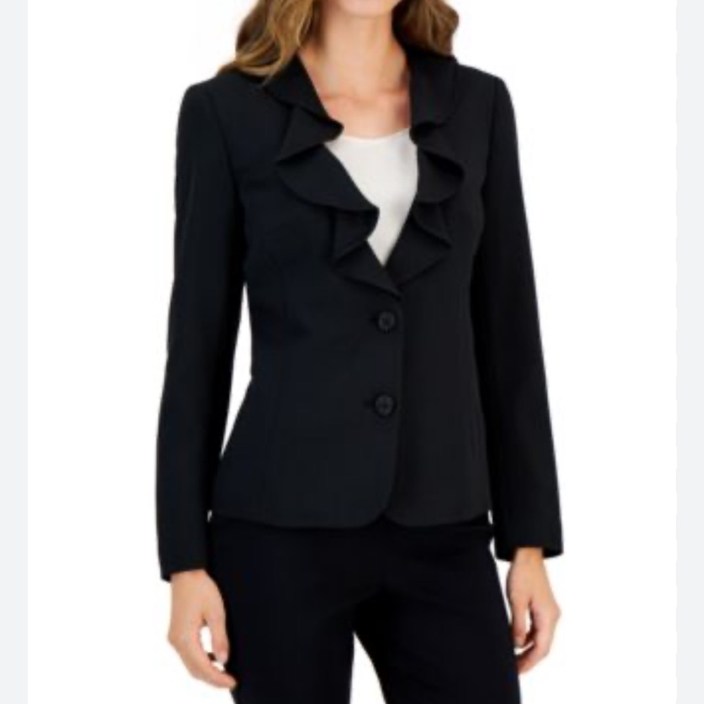 JONES STUDIO Black Ruffled Hourglass Blazer Suit Jacket 8  NWOT